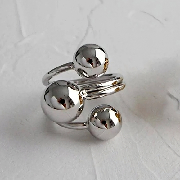Womens Ball Round Silver Platinum Open Finger Ring Chunky Jewelry Adjustable - Picture 5 of 10